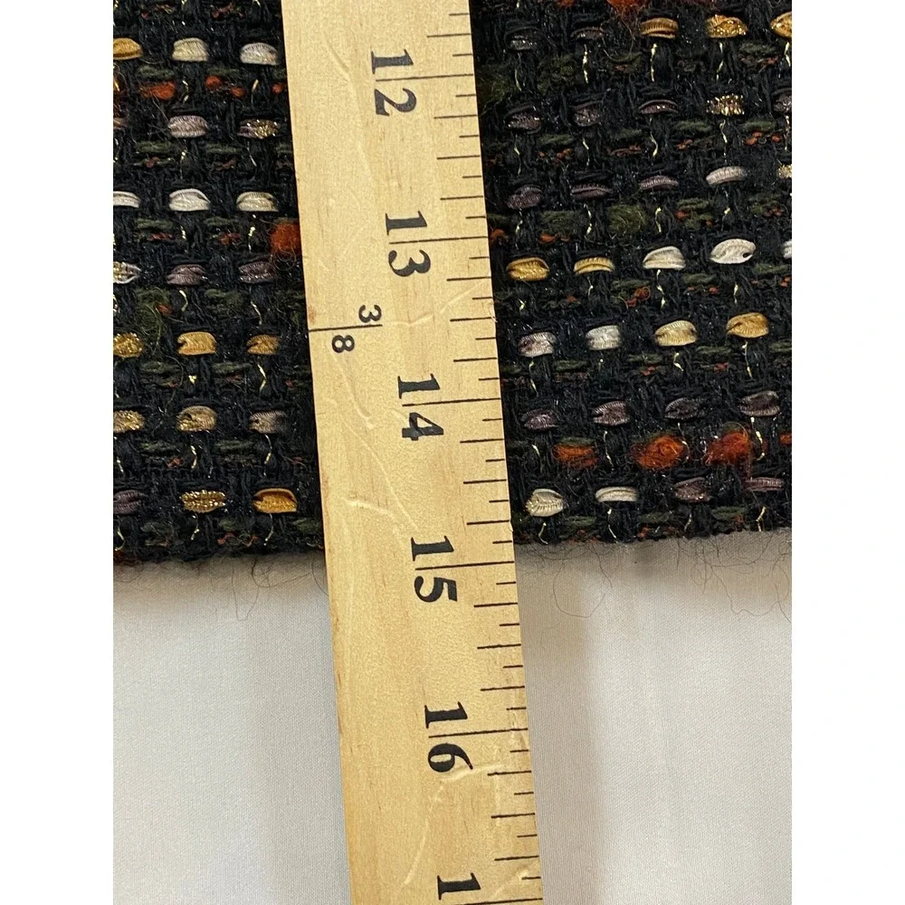 Veronica Beard Lucy Tweed Mini Skirt Black Multi‎ Metallic Gold Crest Buttons 0